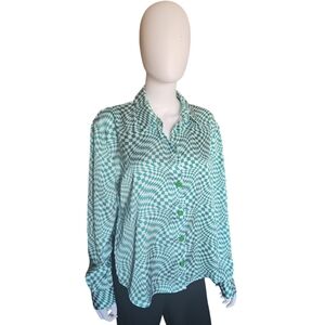 LISA SAYS GAH | Green Warp Check Pyjama's Top in Size Small